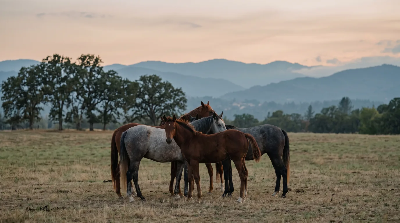 Chevaux en liberté, Centre équestre de Montmeyre, Ardèche